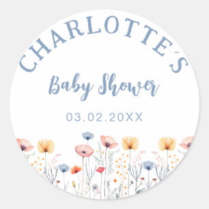 OH BABY! Neue Wildblume White Baby Dusche Runder Aufkleber