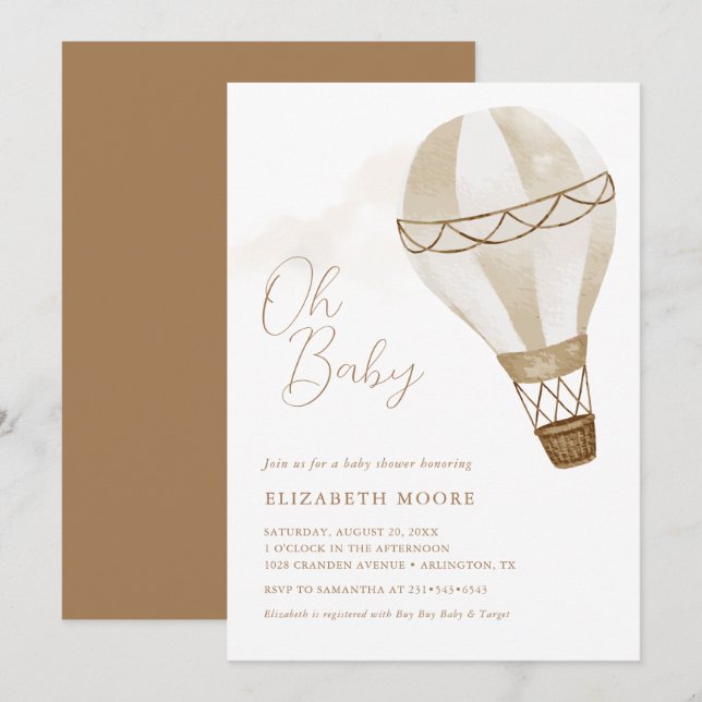 Oh Baby Neutral Hot Air Ballon | Einladung (Vorne/Hinten)