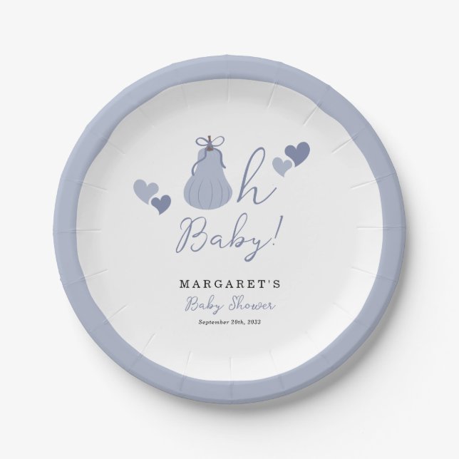 Oh Baby Niedlich Blue Pumpkin Bow Boy Baby Dusche Pappteller (Vorderseite)