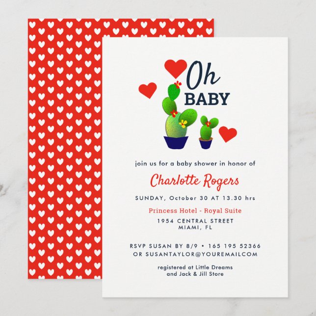 Oh Baby Niedlich Cactus Baby Shower Einladung (Vorne/Hinten)