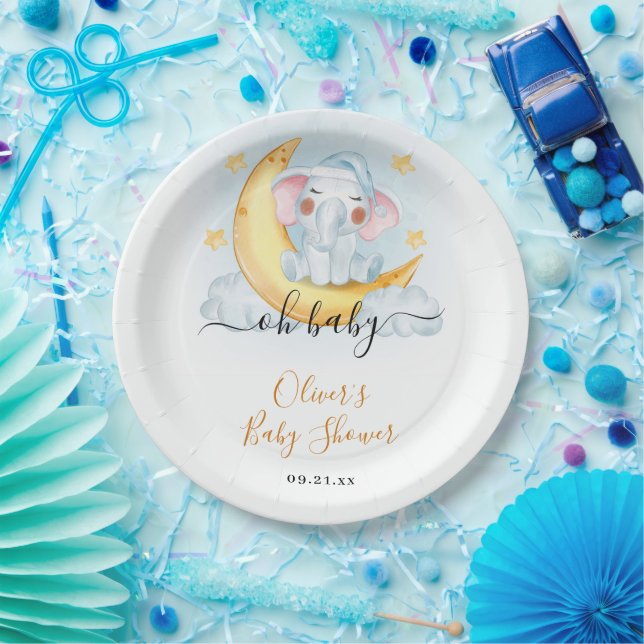 Oh Baby Niedlich Elephant Aquarell Babydusche Pappteller (Party)