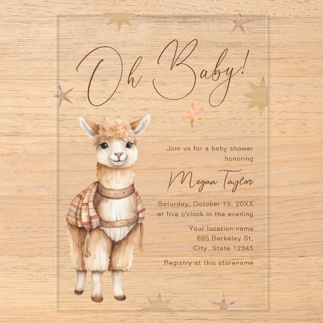 Oh Baby Niedlich Llama Boho Kinderdusche Einladung (Vorderseite)