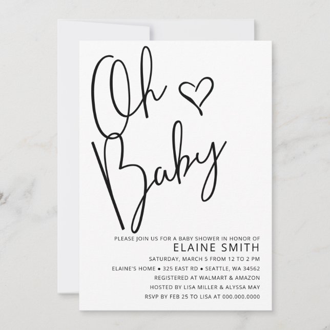 Oh Baby Niedlich Simple Gender Neutral Baby Dusche Einladung (Vorderseite)
