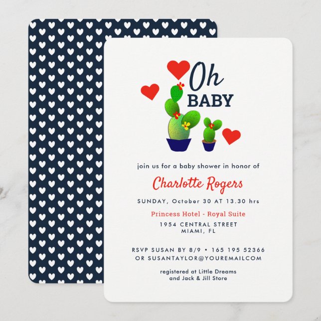 Oh Baby Niedlich Succulent Cactus Pflanze Kinderdu Einladung (Vorne/Hinten)