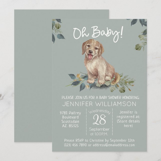 Oh, Baby! Niedliche Dog Baby Dusche modern Einladung (Vorne/Hinten)