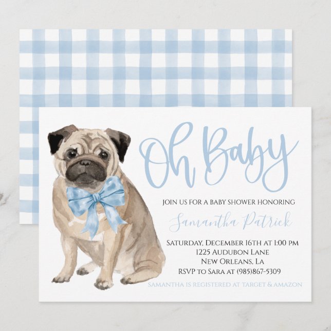 Oh, Baby! Niedlicher Hund Blauer Junge Einladung (Vorne/Hinten)