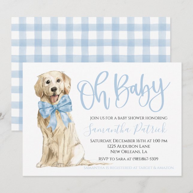 Oh, Baby! Niedlicher Hund Blauer Junge Einladung (Vorne/Hinten)