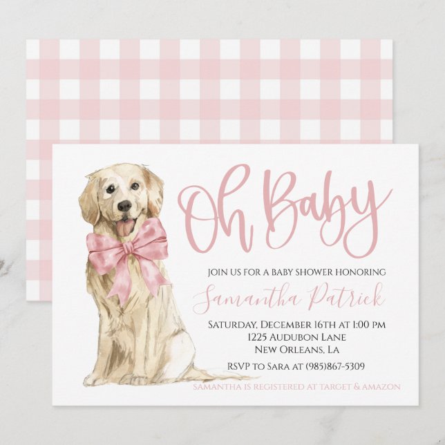 Oh, Baby! Niedlicher Hund rosa Welpendusche Einladung (Vorne/Hinten)