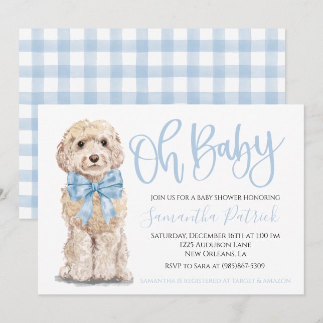 Oh, Baby! Niedlicher Kinderspielhund Kinderdusche  Einladung (Vorne/Hinten)