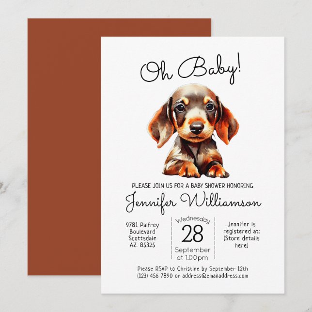 Oh, Baby! Niedlicher Welpen Hund Terracotta Kinder Einladung (Vorne/Hinten)