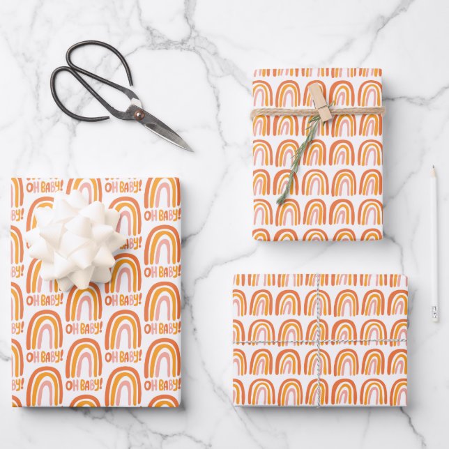 Oh, Baby! Orange Pink Pattern Rainbow Gift Geschenkpapier Set (Vorderseite)