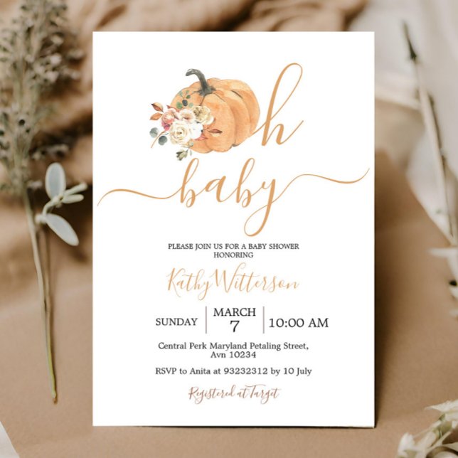 Oh Baby Orange Pumpkin Floral Baby Dusche Einladung (Von Creator hochgeladen)