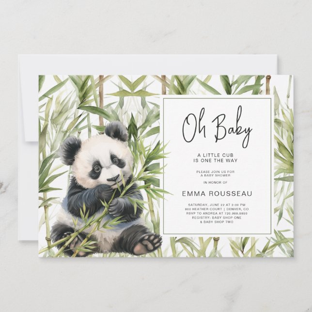 Oh Baby Panda Bear Bamboo Babydusche Einladung (Vorderseite)