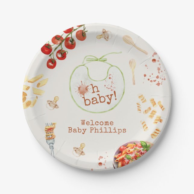 Oh Baby Pasta und Schnuller Neutrale Babydusche Pappteller (Vorderseite)