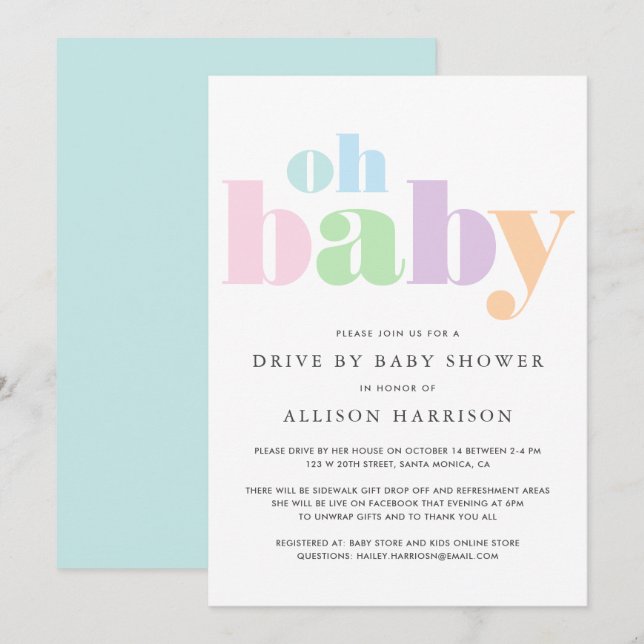 Oh Baby Pastel Minimaler moderner Antrieb durch Du Einladung (Vorne/Hinten)