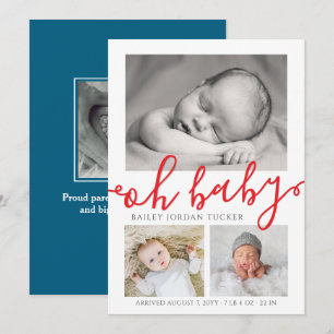 Oh Baby Patriotisches Rot Blau Collage Foto Geburt Ankündigung