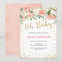 Oh Baby Peach Floral Baby Dusche Einladung