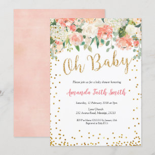 Oh Baby Peach Floral Baby Dusche Einladung