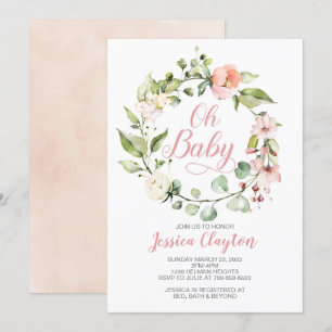 Oh Baby Peach Floral Baby shower Invitation