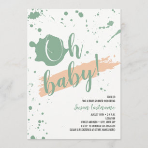 Oh Baby-Pfirsich und grüne Mädchen-Babyparty Einladung