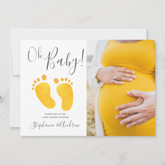 Oh Baby Photo Jaune Pieds Baby shower Invitation (Devant)