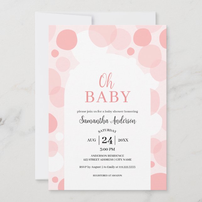 Oh Baby pink arch Polka Dots Girl Baby Dusche Einladung (Vorderseite)