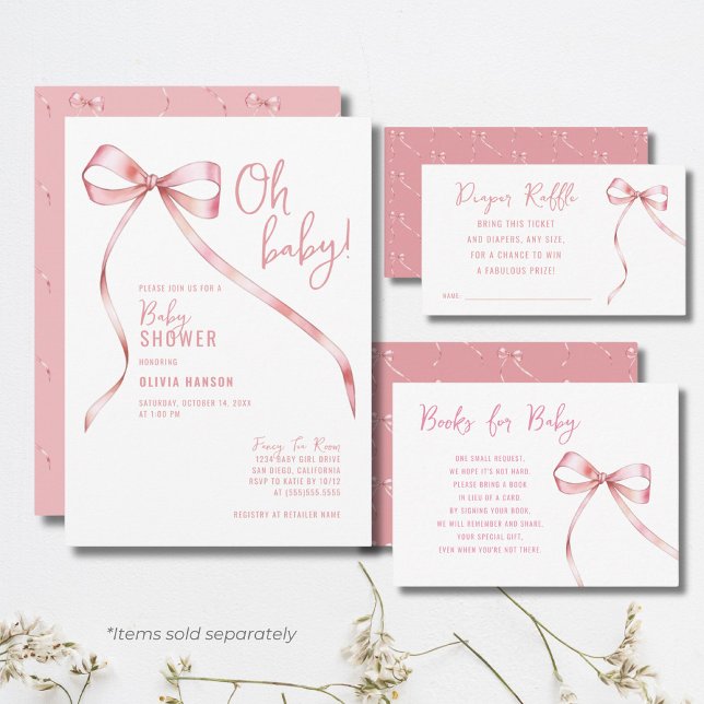 Oh Baby Pink Bow Girl Babydusche Einladung (Von Creator hochgeladen)