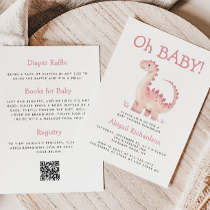 Oh Baby Pink Dinosaurier QR Code Girls Baby Dusche Einladung