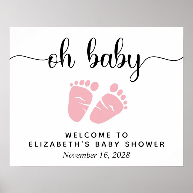 Oh Baby Pink Feet Babydusche Begrüßungszeichen Poster (Vorne)