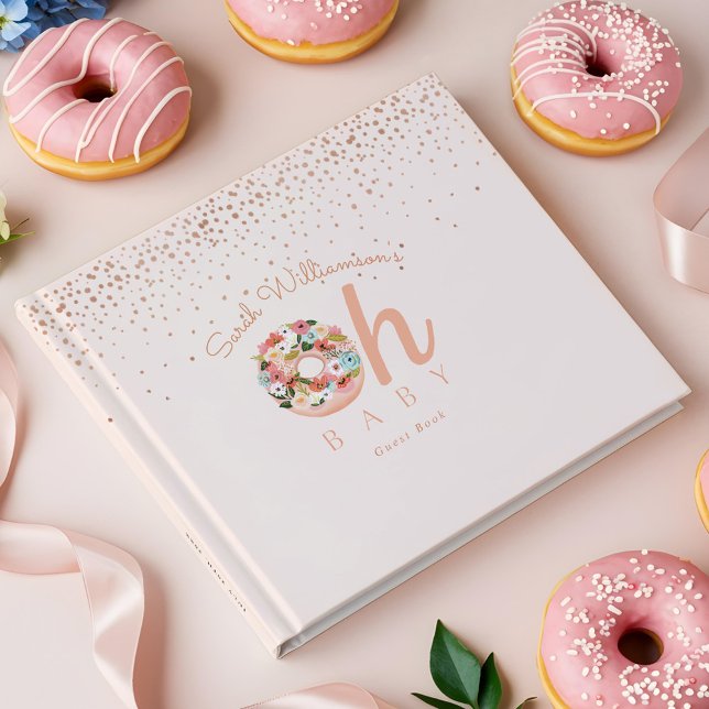 Oh Baby Pink Floral Botanical Donut Babydusche Gästebuch (Oh Baby Pink Floral Botanical Donut Baby Shower Guest Book)