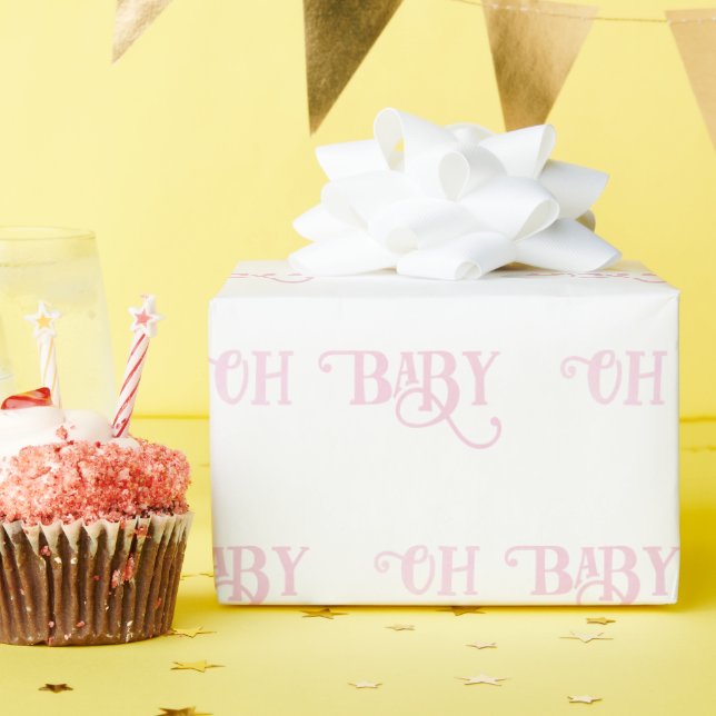 Oh Baby Pink Girly Typografy Wrapping Paper Geschenkpapier (Geburtstagsparty)