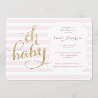 Oh Baby Pink Gold Glitzer Kinderdusche Einladung