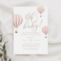Oh Baby Pink Hot Air Balloon Baby Shower Invitatio