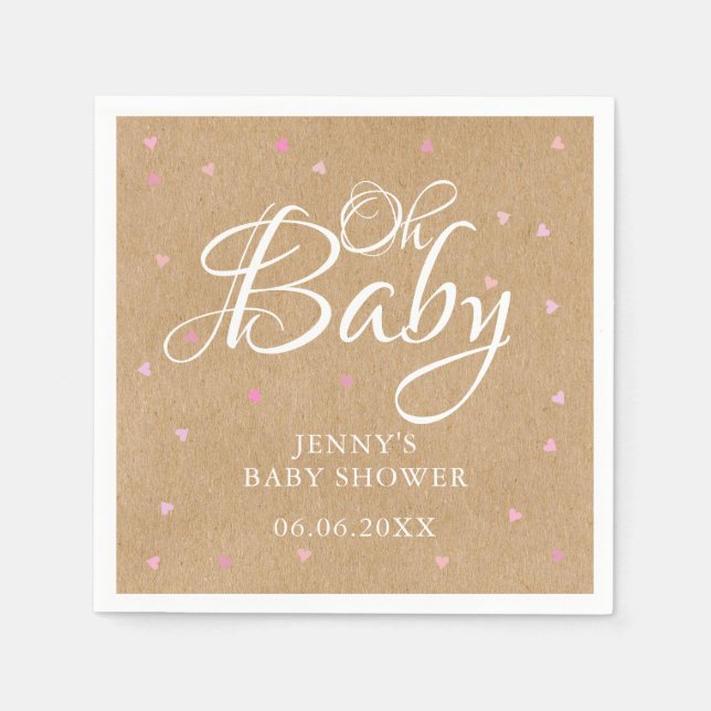Oh Baby Pink Liebe Herz Babydusche / Sprinkle Serviette (Vorderseite)