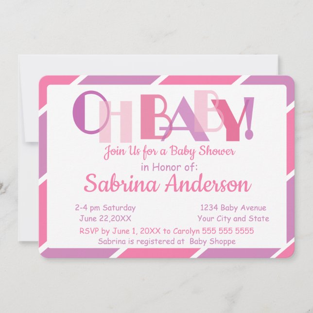 Oh Baby Pink Moderne Whimsical Baby Dusche Einladung (Vorderseite)