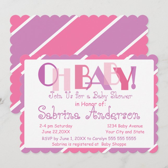 Oh Baby Pink Moderne Whimsical Baby Dusche Einladung (Vorne/Hinten)