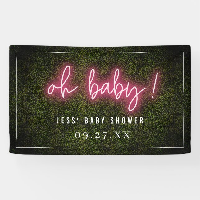 Oh Baby Pink Neon Boxwood Baby Dusche Banner (Horizontal)