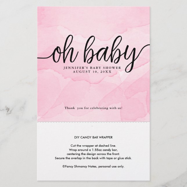 Oh Baby, Pink Personalisiert Candy Bar Wrapper (Vorderseite)