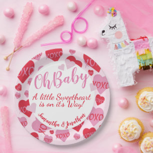 Oh Baby Pink Red Sweethearst Baby Dusche Pink Pappteller