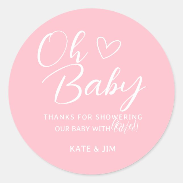Oh Baby Pink Simple Girl Baby Dusche Danke Runder Aufkleber (Vorderseite)
