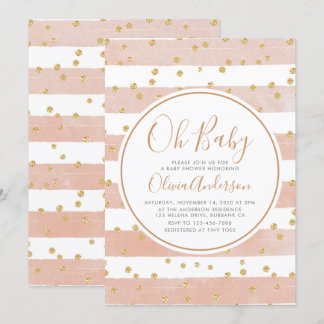 Oh Baby Pink Stripe Glitzer Babydusche Einladung