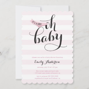 Oh Baby Pink Stripes Baby shower Invitation