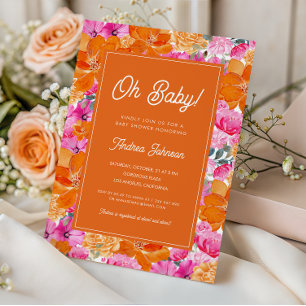 Oh Baby Pink und Orange Vibranly Floral Baby Showe Einladung