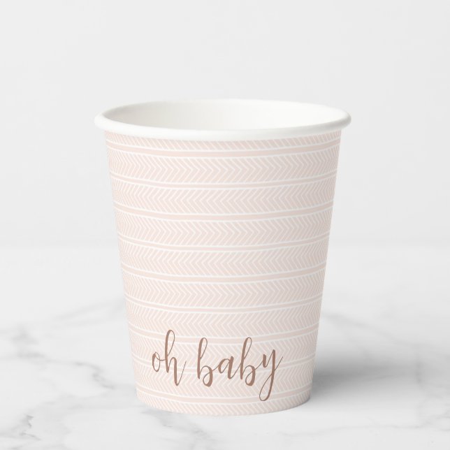 Oh Baby Pink und White Herringbone Cup Pappbecher (Vorderseite)