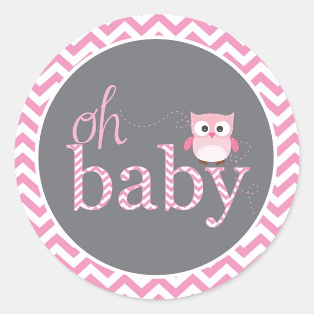 Oh Baby Pink Zickzack Eule-Aufkleber Runder Aufkleber (Vorderseite)