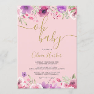 Oh Baby Pinke Wiesenblumen Baby Shower / Sprinkle Einladung