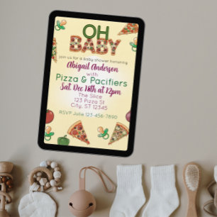 Oh Baby, Pizza & Schnuller Baby Shower Einladung