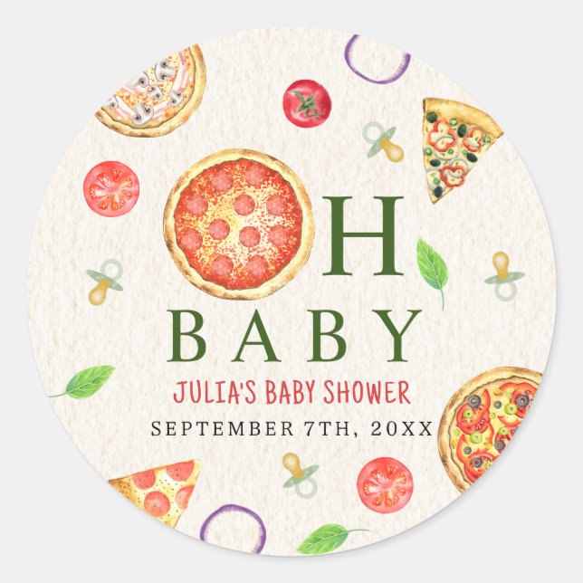Oh Baby Pizza + Schnuller Babydusche Runder Aufkleber (Vorderseite)