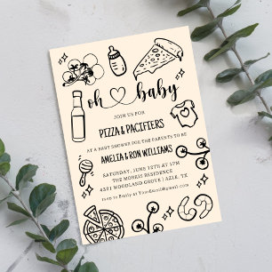 Oh Baby Pizza + Schnuller Babyparty-Einladung Einladung