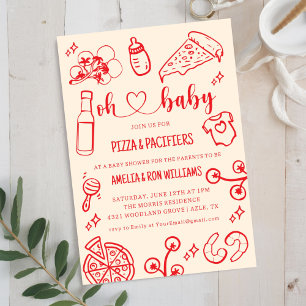 Oh Baby Pizza + Schnuller Babyparty-Einladung Einladung